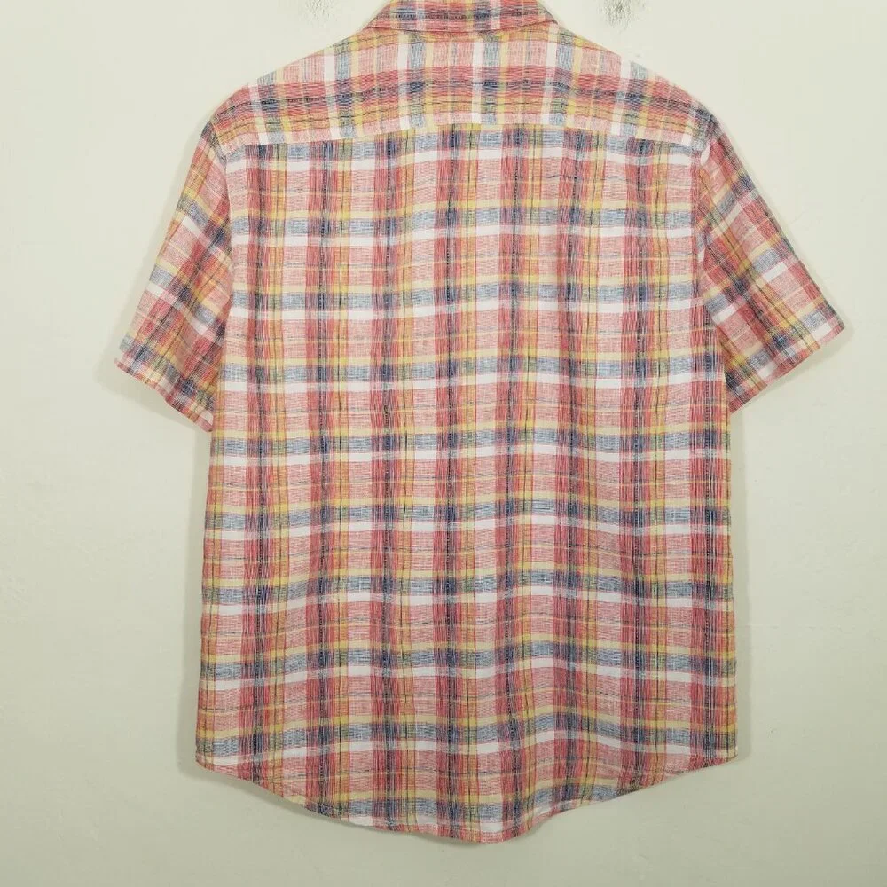 Levi's Linen Blend Plaid Button Down Shirt Short Sleeve Size M